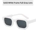 Retro thick white frame sunglasses with solid grey lenses and minimalist square design - Solid White Frame Grey Lens