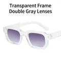 Square translucent light blue sunglasses with grey gradient lenses in a minimal design - Transparent Frame Double Grey Lens