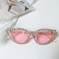 Detail of pink crystal cat-eye sunglasses featuring luxury rhinestone-encrusted frames - Cat Eye Browline Big Rhinestone (Pink Brick 4)