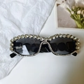 Detail van zwarte oversized zonnebril met luxe kristallen voor party en hiphopstijl - Zwart Full Frame Dichte Strass (黑砖3)