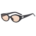 Retro black geometric cat-eye sunglasses with transparent orange lenses and silver rivets - Black Frame Light Tea Lens