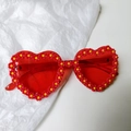 Detail of red heart-shaped bridal sunglasses adorned with red and yellow daisies - Heart Shape Red Daisy Style (红砖3)