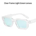 Square minimalist sunglasses featuring a transparent frame with light green lenses - Transparent Frame Light Green Lens