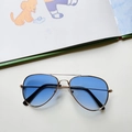 Close-up of kids aviator sunglasses with gold metal frame and blue gradient lenses - Blue