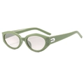 Retro avocado green oval sunglasses with silver U-shaped metal hinge decor - Green Frame Gradient Silver Lens