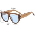 Flat top square sunglasses in amber brown frame with light blue lenses and dimensions - Brown