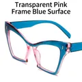 Montatura occhiali da gatto rosa trasparente e blu con astine blu per donna - Montatura rosa trasparente e blu
