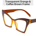Cat eye glasses frame in transparent orange and coffee brown with silver rivets - Transparent Orange and Coffee Frame