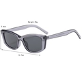 Translucent grey rectangular cat eye sunglasses with dark lenses and dimensions - Transparent Gray