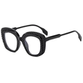 Fashionable oval black sunglasses with textured diamond-pattern frame and clear lenses - Glossy Black Clear Lens