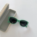 Gros plan sur lunettes de soleil vert menthe polarisées avec étiquette UV400 et étui - Vert