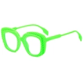 Neon green oval sunglasses with diamond-textured frame and clear protective lenses - Green Frame White Lens