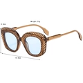 Brown oval sunglasses with blue lenses and textured frame including size 14.5cm - Light Tea