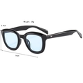 Vintage black thick frame sunglasses with light blue lenses and silver metal hinges for women - Glossy Black Blue