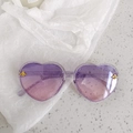 Detail of heart sunglasses with gradient lenses, glitter frame and gold bee accents - Butterfly Purple