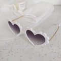 White scalloped heart sunglasses with gold metal temples and gradient purple-gray lenses - Metal Leg White