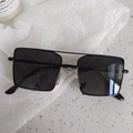 Detail of black square oversized sunglasses with a double bridge metal frame design - Double Beam