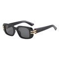 Retro black square sunglasses with gold metal accents and gray lenses, 45-degree view - Black Frame Grey Lens