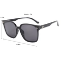 Detailed view of oversized square sunglasses with metal logo and size measurements - Glossy Black/Grey Lens