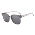 Detail view of large square gray sunglasses frame with silver metal hinges on the temples - Transparent Grey Frame Grey Lens