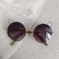 Occhiali da sole retrò cat-eye per bambini con montatura verde e lenti viola sfumate - Verde 4-Montatura tonda cava a forma di orecchio di gatto