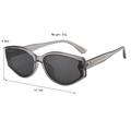 Dimensioni dettagliate degli occhiali trendy con peso 27g e larghezza di 14,7cm - Montatura Grigia Lenti Grigie