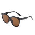 Classic square frame sunglasses with black glossy finish and brown tinted lenses - Black Frame Tea Lens