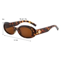 Macro detail of tortoiseshell oval frame with gold metal hinge logo and size specs - Leopard / Brown
