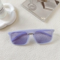 Detail of square lilac sunglasses with silver metal bridge on minimalist white background - Jelly Purple