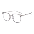 Dettaglio montatura in acetato grigio fumo trasparente con cerniere in metallo argento - Grigio