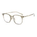 Detail view of transparent brown oversized frame glasses with silver metal hinges - Green