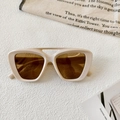 Détail de lunettes de soleil à double pont crème avec verres marrons et monture œil-de-chat - Blanc Cassé