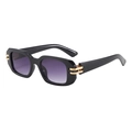Retro rectangle sunglasses with black frame, purple gradient lenses and gold metal accents - Black Frame Grey Purple Lens