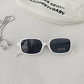 Detail of white rectangular children's sunglasses with UV400 lenses and silver chain - Grayish White