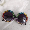 Kids round black sunglasses with colorful rainbow rhinestones and crystal frame - Colorful Zirconia