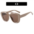 Fashionable oversized nude beige sunglasses with hollow double bridge frame, color C3 - Coffee