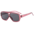 Retro square double bridge sunglasses with transparent pink frames and grey lenses - Transparent Pink