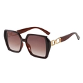 Elegant square oversized sunglasses with brown gradient lenses and gold chain temples - Tea Frame Gradient Tea Lens