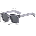 Square frame gray unisex sunglasses with silver rivets and dimension specs, 36g weight - Smoke Gray