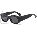 Retro black oval thick frame sunglasses with wide temples and high quality glossy finish - Bright Black
