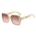 Elegant square oversized sunglasses with beige frames, pink gradient lenses and gold chain - Off-white Frame Tea-Pink Gradient