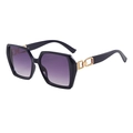 Fashion oversized square sunglasses with purple gradient lenses and gold chain link temples - Black Frame Smoke Gray Lens