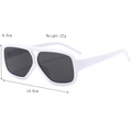 White square double-bridge sunglasses with dark grey lenses and size dimensions - Solid White