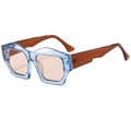 Polygonal sunglasses featuring a light blue transparent frame and pink tinted lenses - Transparent Blue