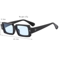 Retro square sunglasses with black frame, light blue lenses, and silver rivets, 37g weight - Glossy Black Blue