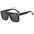 Classic black square oversized sunglasses with flat top and silver metal temple accents - Bright Black