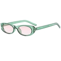 Retro oval sunglasses with green transparent frames and pink gradient lenses for women - Transparent Green Frame Pink Lens