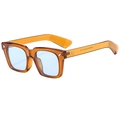 Square amber frame sunglasses with light blue lenses and rivet details for men and women - Transparent Orange