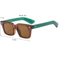 Square frame sunglasses in translucent tea color with teal arms and metal rivets - Transparent Tea