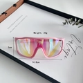 Kids oversized windproof sports sunglasses with pink frame and iridescent lens for cycling - Pink Film